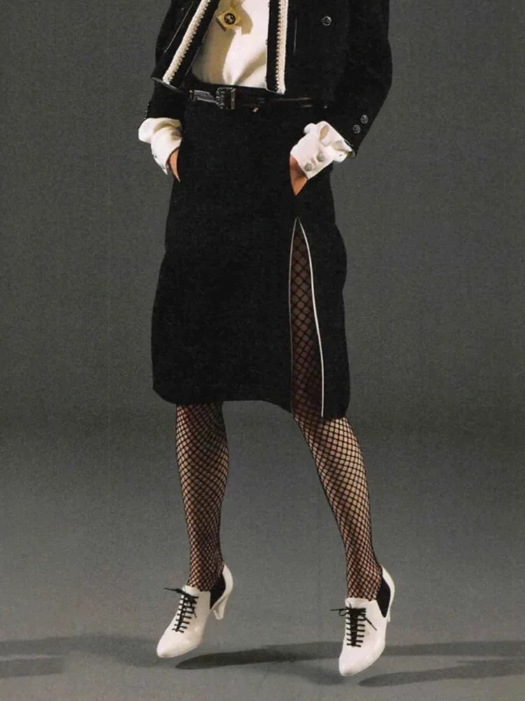 Spring and Autumn Celebrity Medium and Long Skirt Women's High Waist A-Word Skinny Wool Knitted Tweed Skirt Women's Clothing