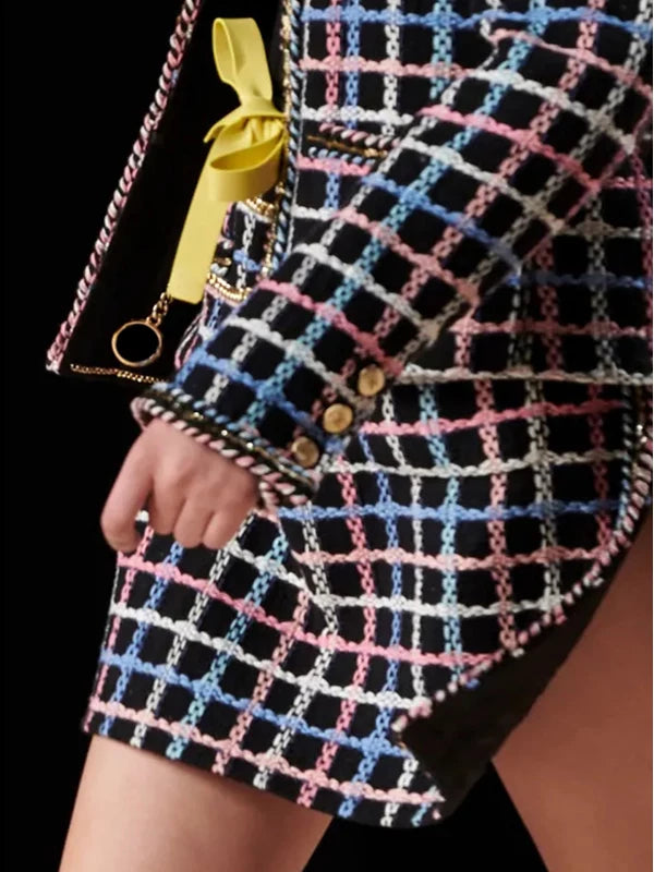 25 color strip plaid suit, coat, skirt, new early spring socialite, high-end sense, small man, thick woolen