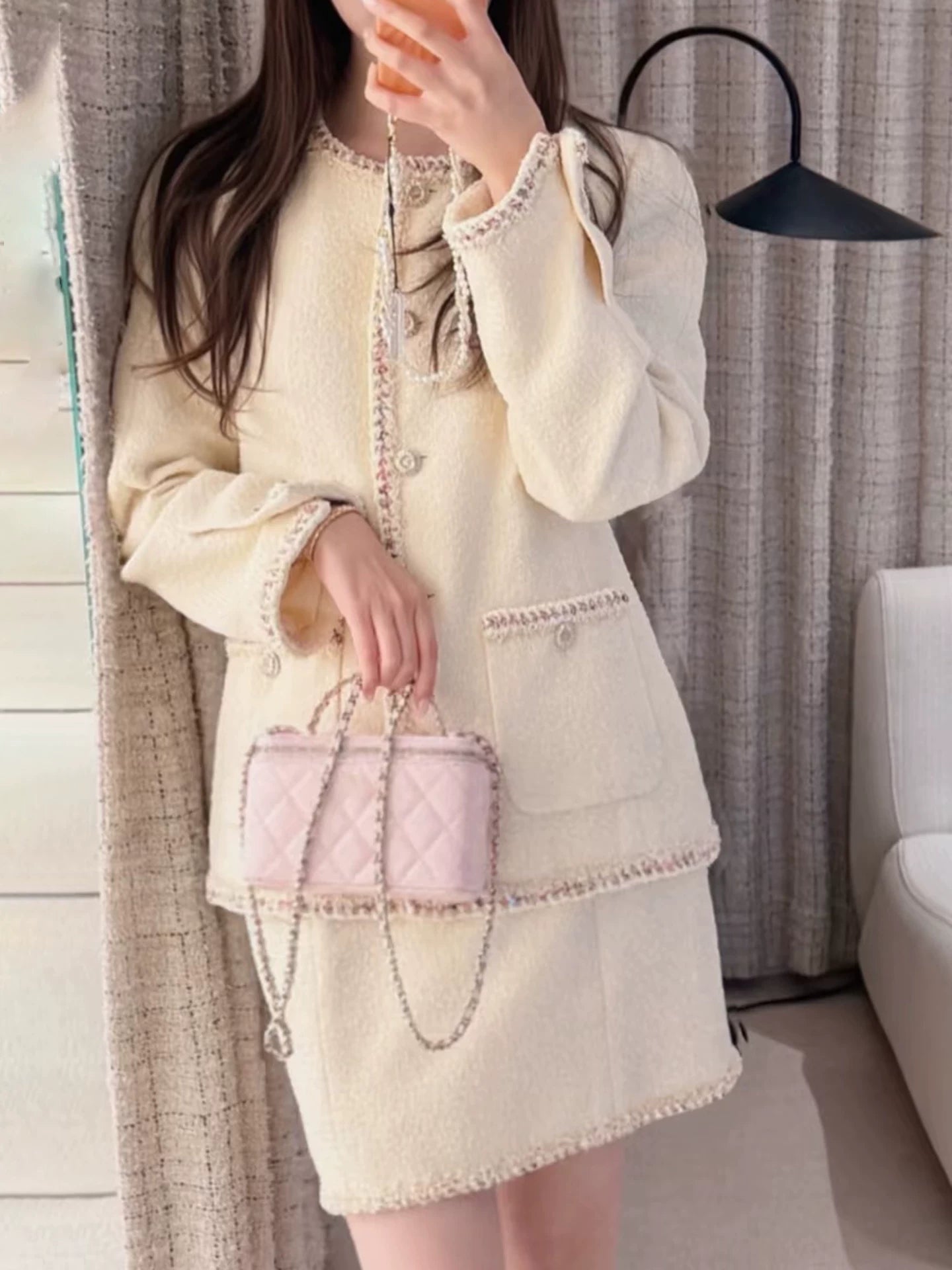 2026 early spring new tweed suit women's daughter feeling gentle and thin jacket skirt two-piece set