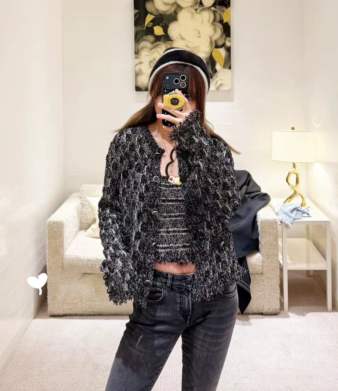 2025 autumn and winter heavy industry model high-end blue silver bright thread tassel single-breasted knitted cardigan sleeveless vest women