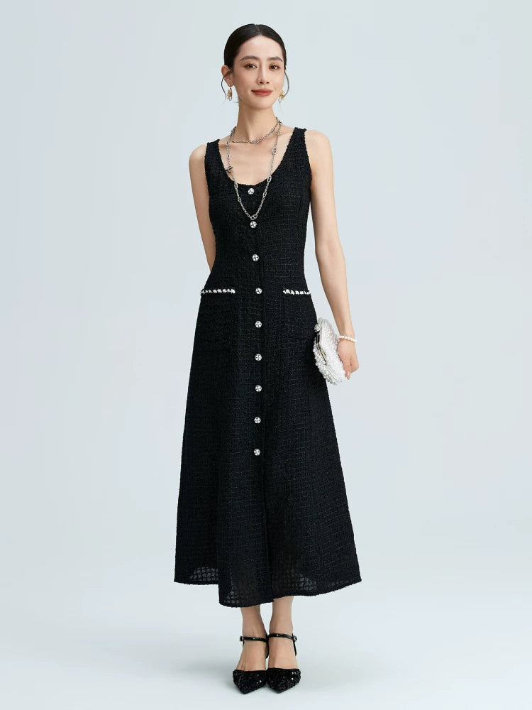 Dress women light luxury high sense star same temperament socialite waist thin silk small black dress