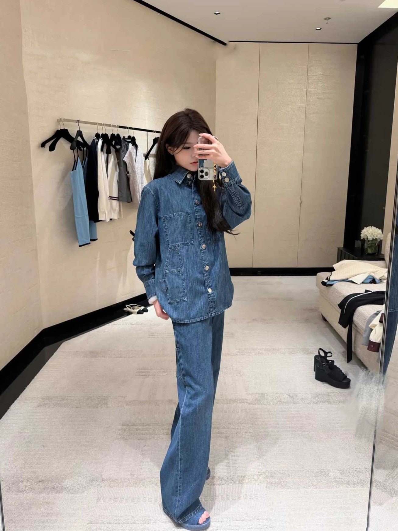 Spring and summer 26ss June, Nanyou tide brand 2026 spring and summer new side three-dimensional letter temperament versatile and thin lapel denim shirt top