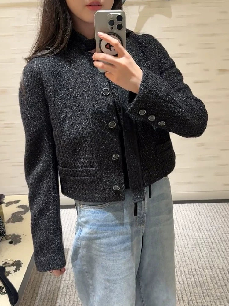 Suit design jacket celebrity temperament thin versatile autumn and winter new straight black denim trousers