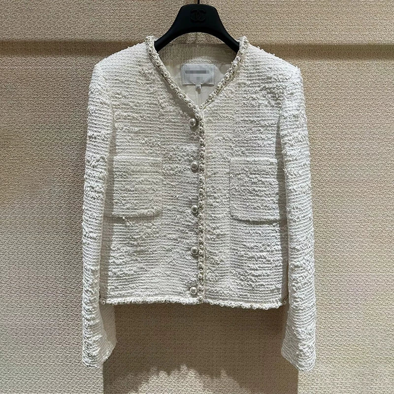 25 spring and summer pearl tweed coat femininity versatile celebrity short top haute couture women's clothing