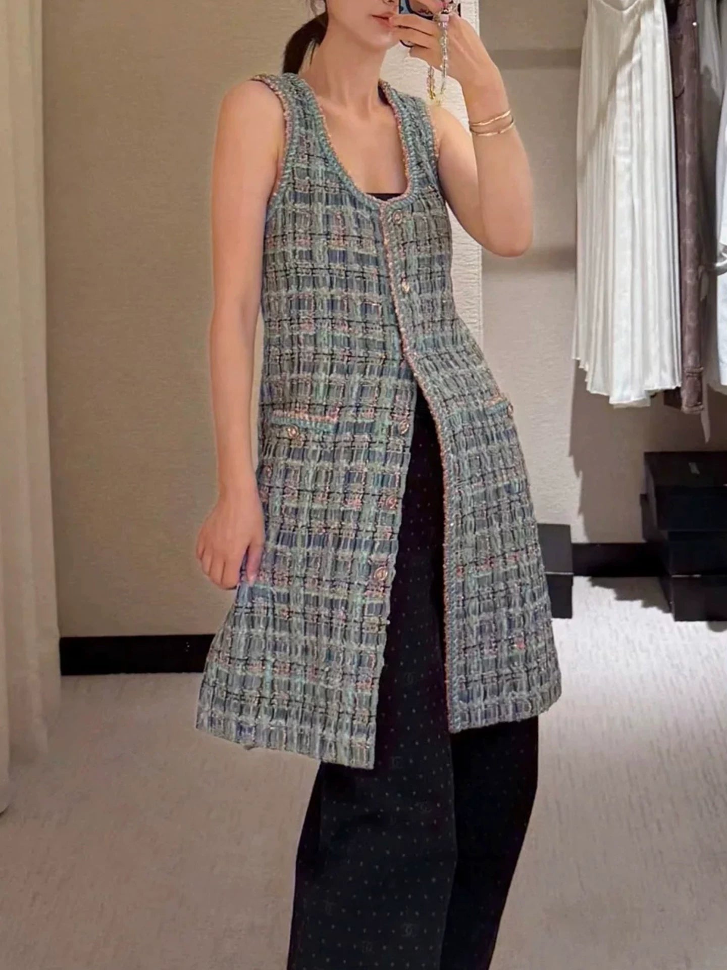 Autumn and winter suit Women's high-end temperament Celebrity heavy industry woven tweed jacket dress two-piece set