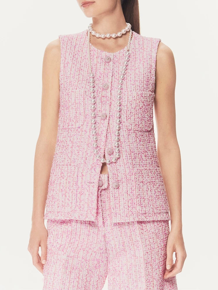 Early spring new vest women's tweed woven sleeveless vest jacket temperament versatile top women's clothing