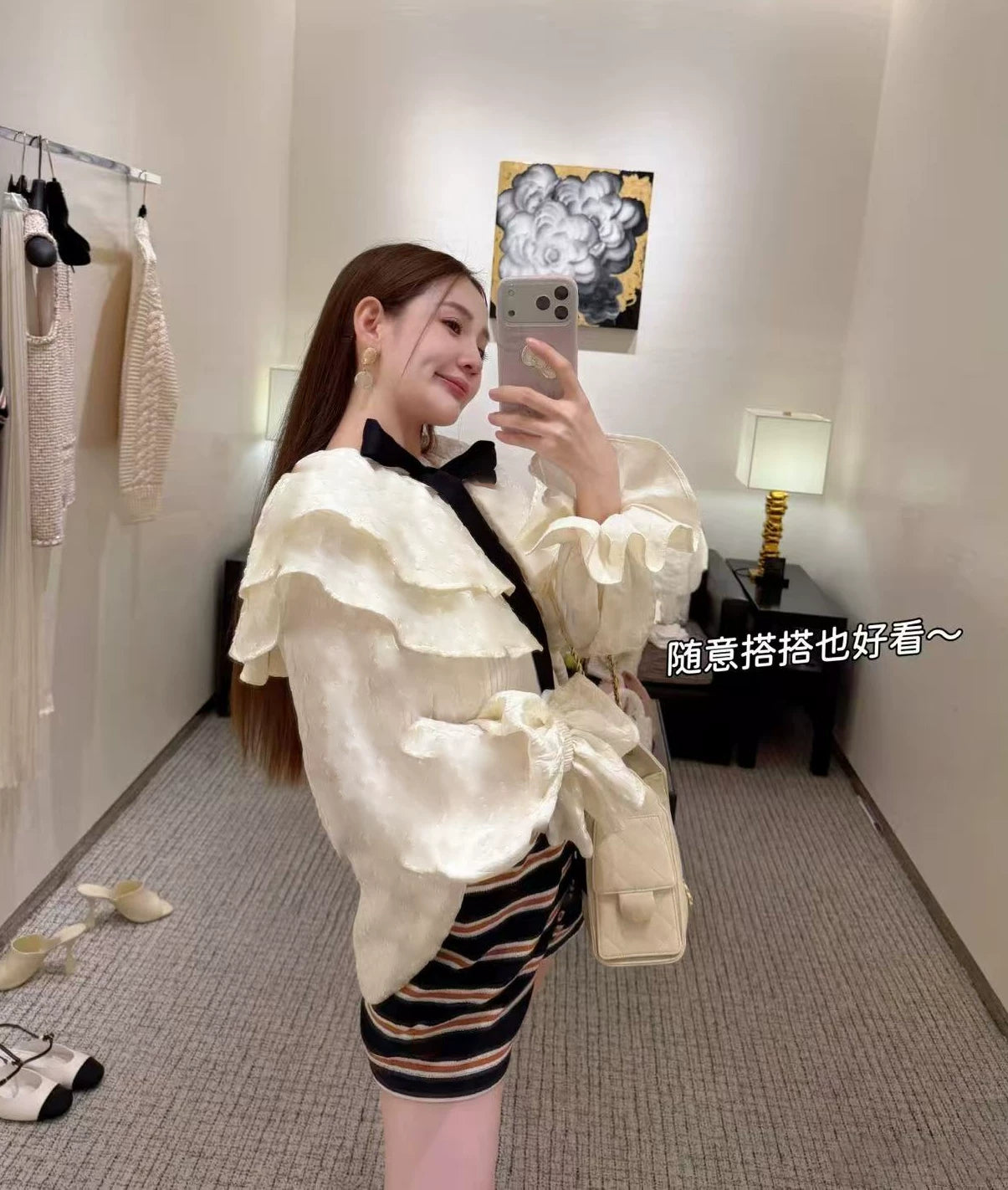 2026 early spring high-end heavy industry lotus leaf edge lace-up mulberry silk shawl cape fashion foreign style long-sleeved top women