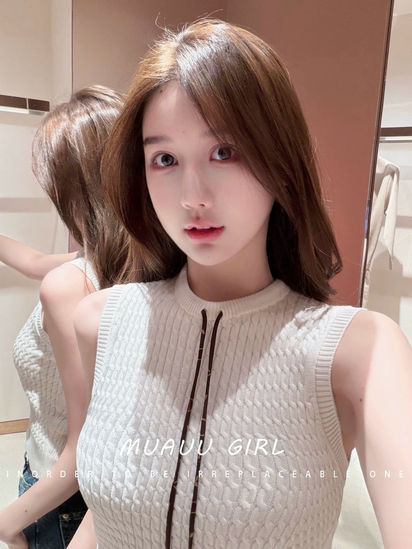 Spring and summer 26ss June MUAUU GIRL summer high sense! 26SS vacation style sleeveless knitted suit women's vest/skirt women