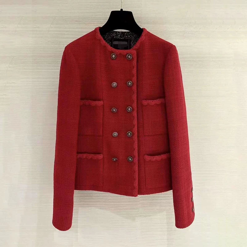 Suit Femininity elegant business light luxury high sense wool woolen red coat skirt two-piece set