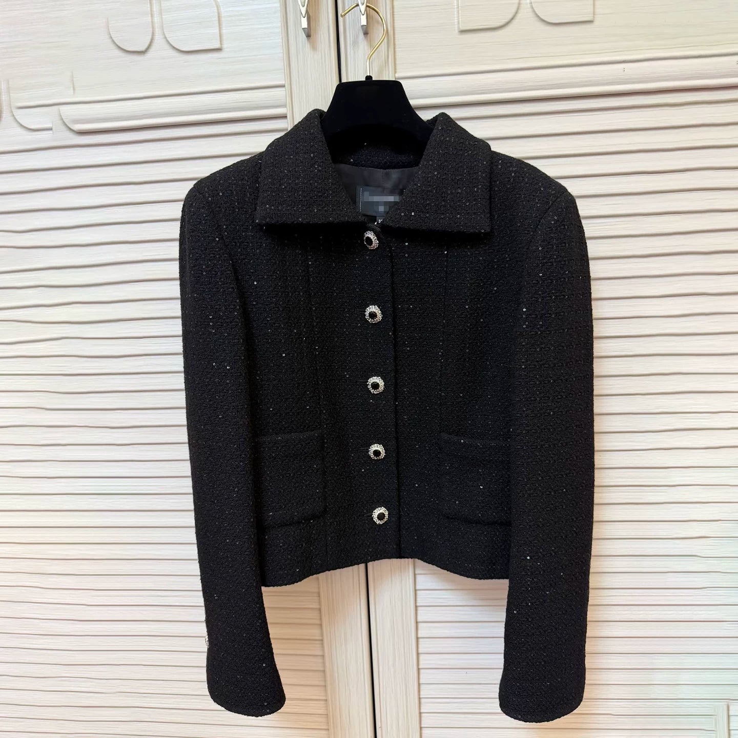 Light luxury black sequined suit women's wool tweed jacket skirt two-piece set celebrity elegance