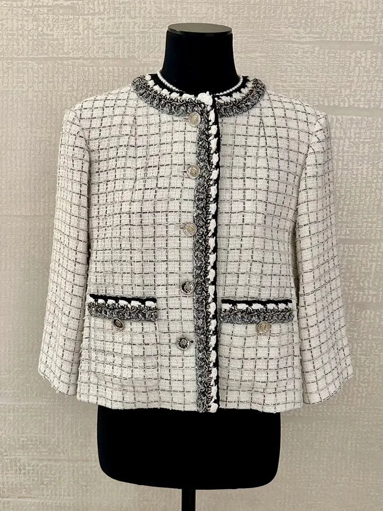 Spring and summer new celebrity suit jacket seven-quarter sleeve cape skirt wool tweed woven two-piece set