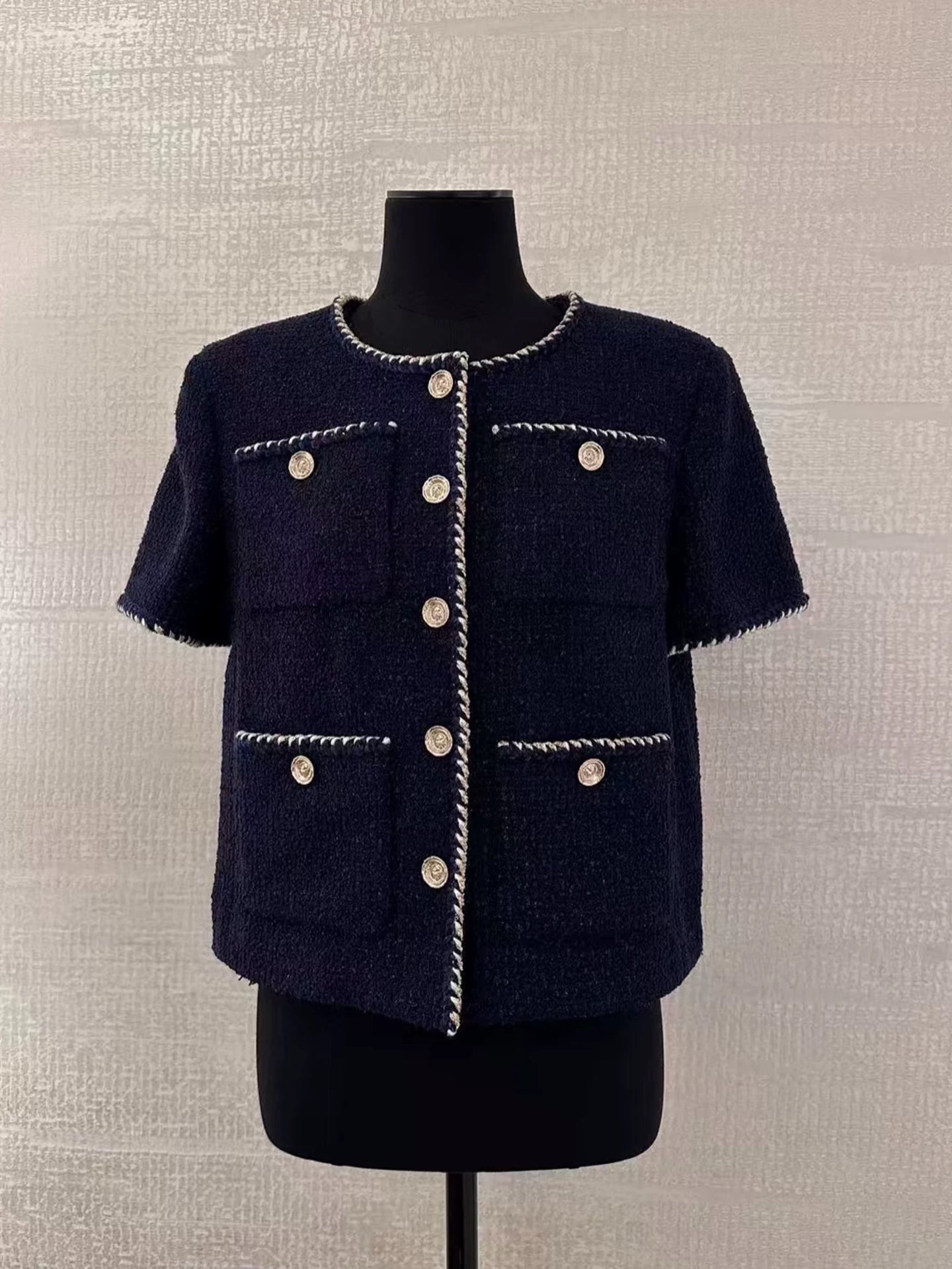 suit jacket short cropped pants light luxury high-end temperament socialite dark blue early autumn exquisite wool