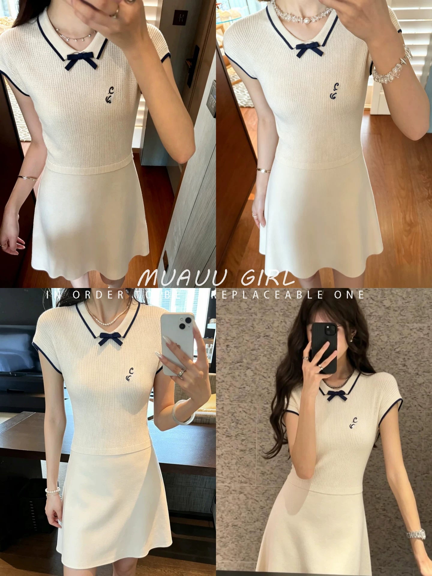 Spring and summer 26ss June MUAUU GIRL Zhao Ruth the same style! 26SS beautiful pure white letter embroidered knitted dress
