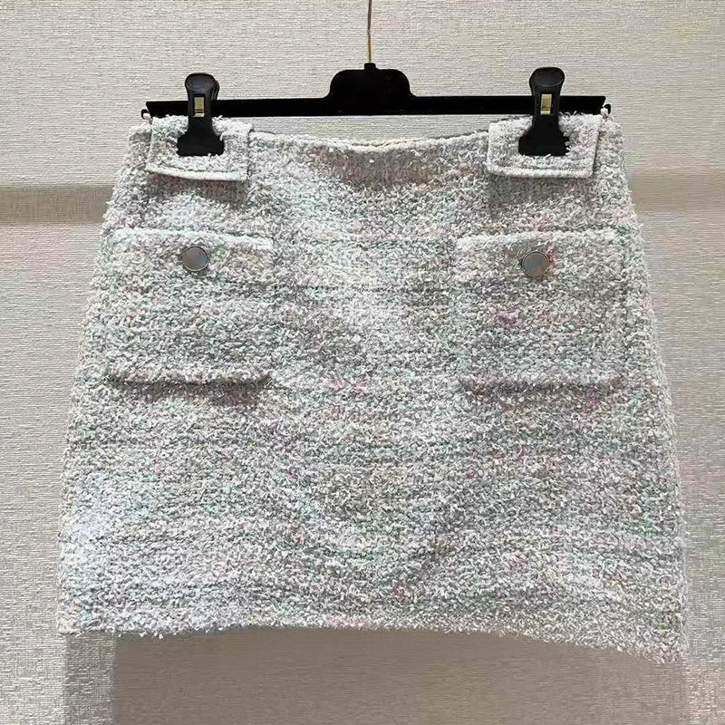 Set 2025 new light luxury high-end short skirt temperament thin early autumn tweed top two-piece set