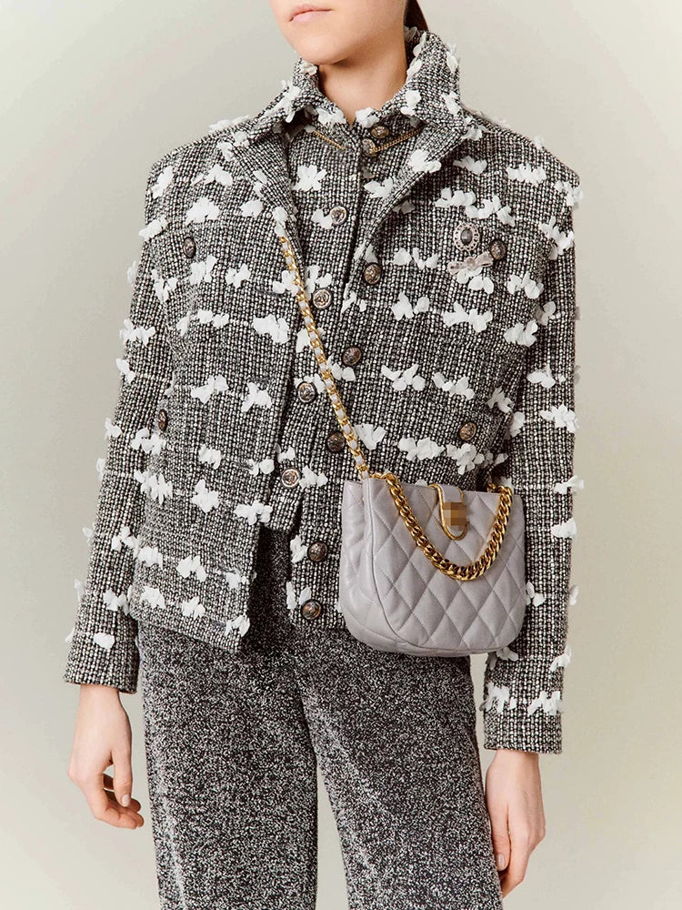Spring and summer new vest women's high-end wool woven three-dimensional flower tweed stand-up collar sleeveless coat
