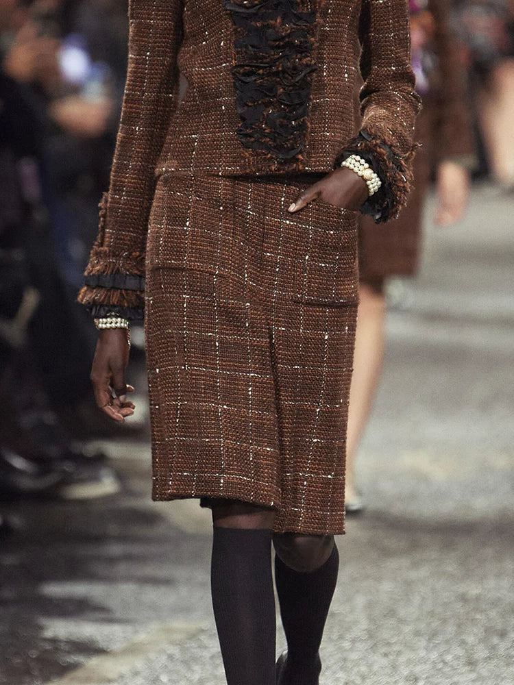 Coat Qiao Xin same temperament elegant lapel jacket plaid wool suit hip wrap thin skirt