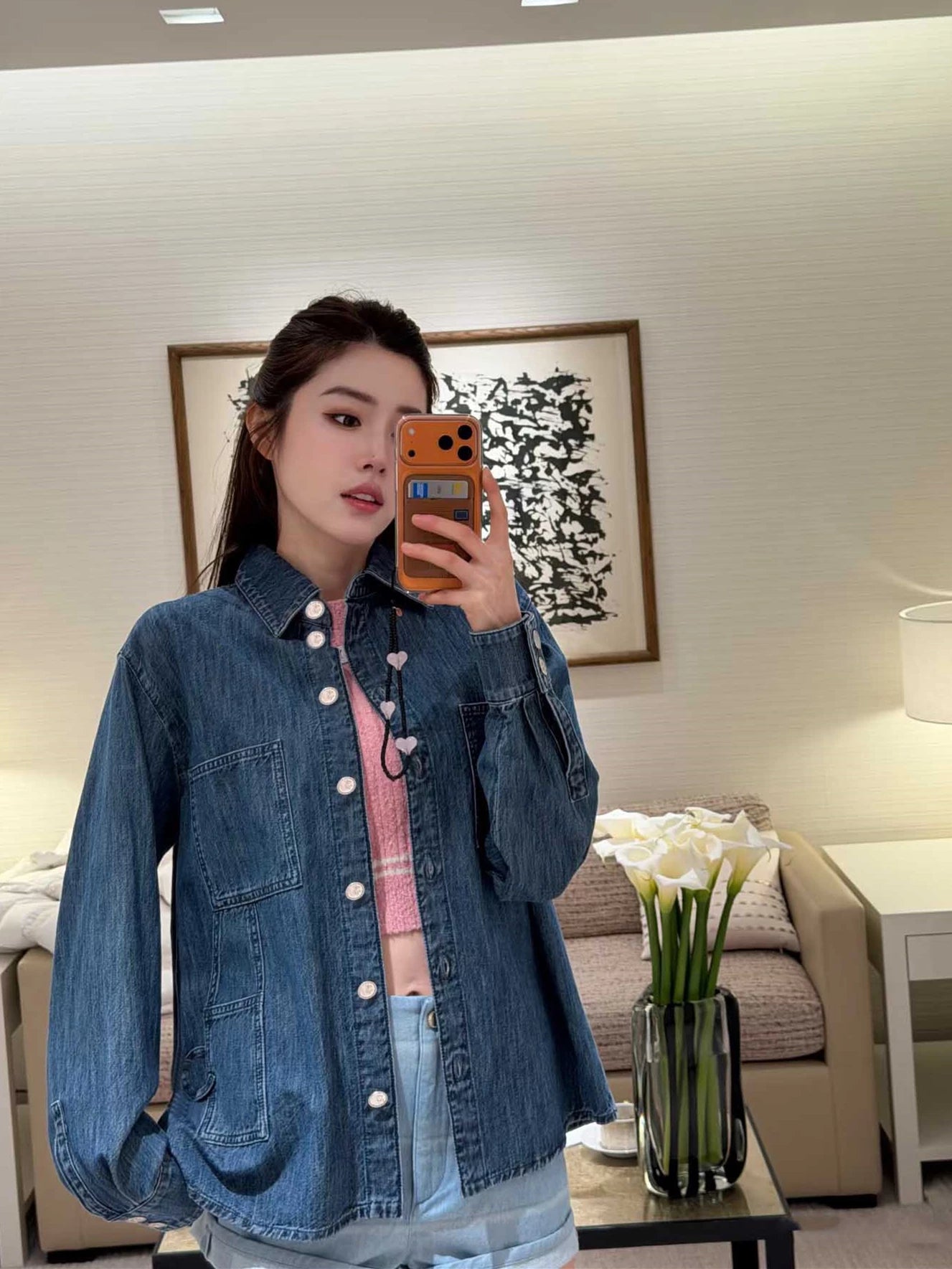 Spring and summer 26ss June, Nanyou tide brand 2026 spring and summer new side three-dimensional letter temperament versatile and thin lapel denim shirt top