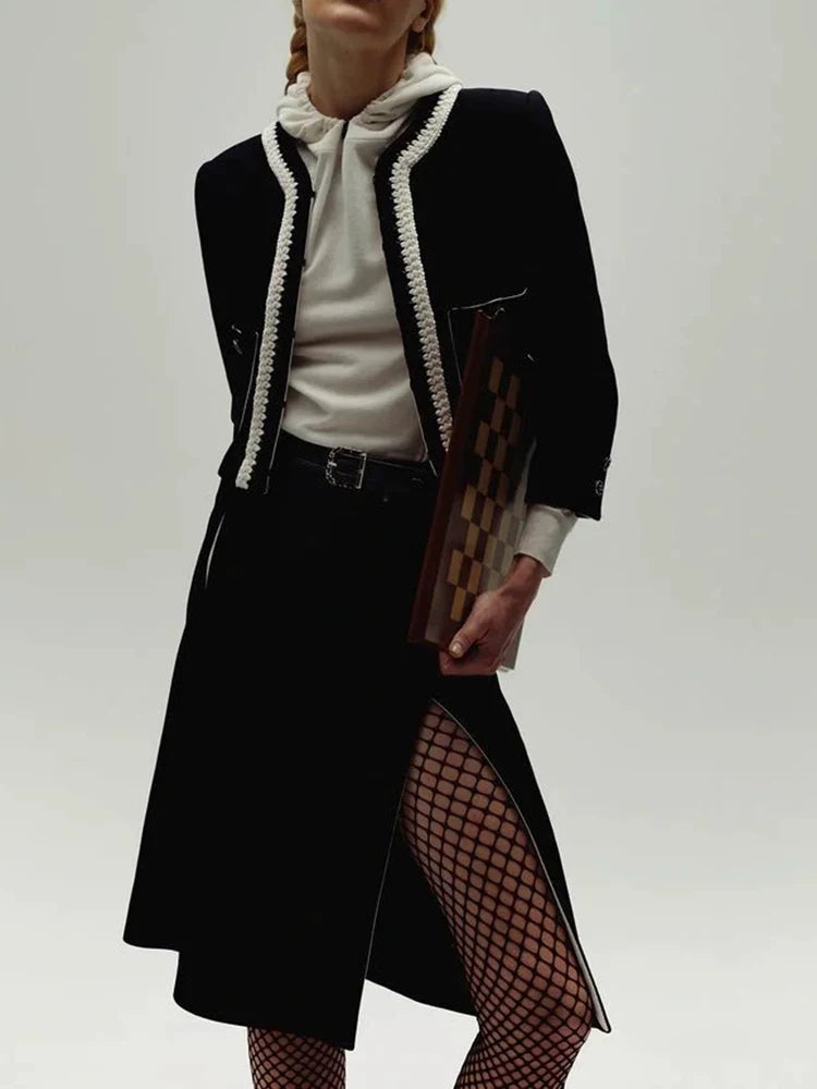 Spring and Autumn Celebrity Medium and Long Skirt Women's High Waist A-Word Skinny Wool Knitted Tweed Skirt Women's Clothing