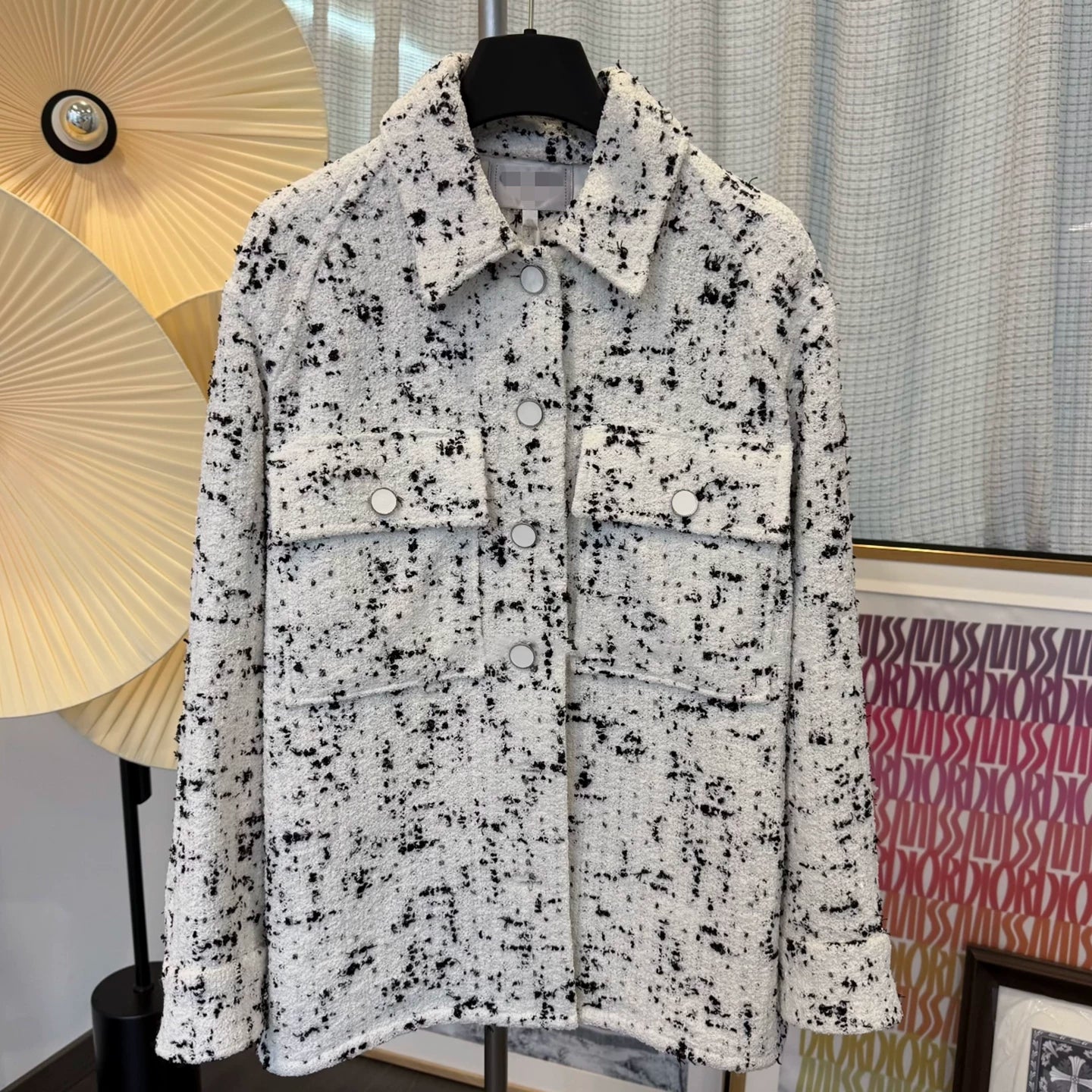 Spring and summer 26ss June, spring and summer black and white textured tweed shirt skirt set women's new celebrity temperament two-piece set