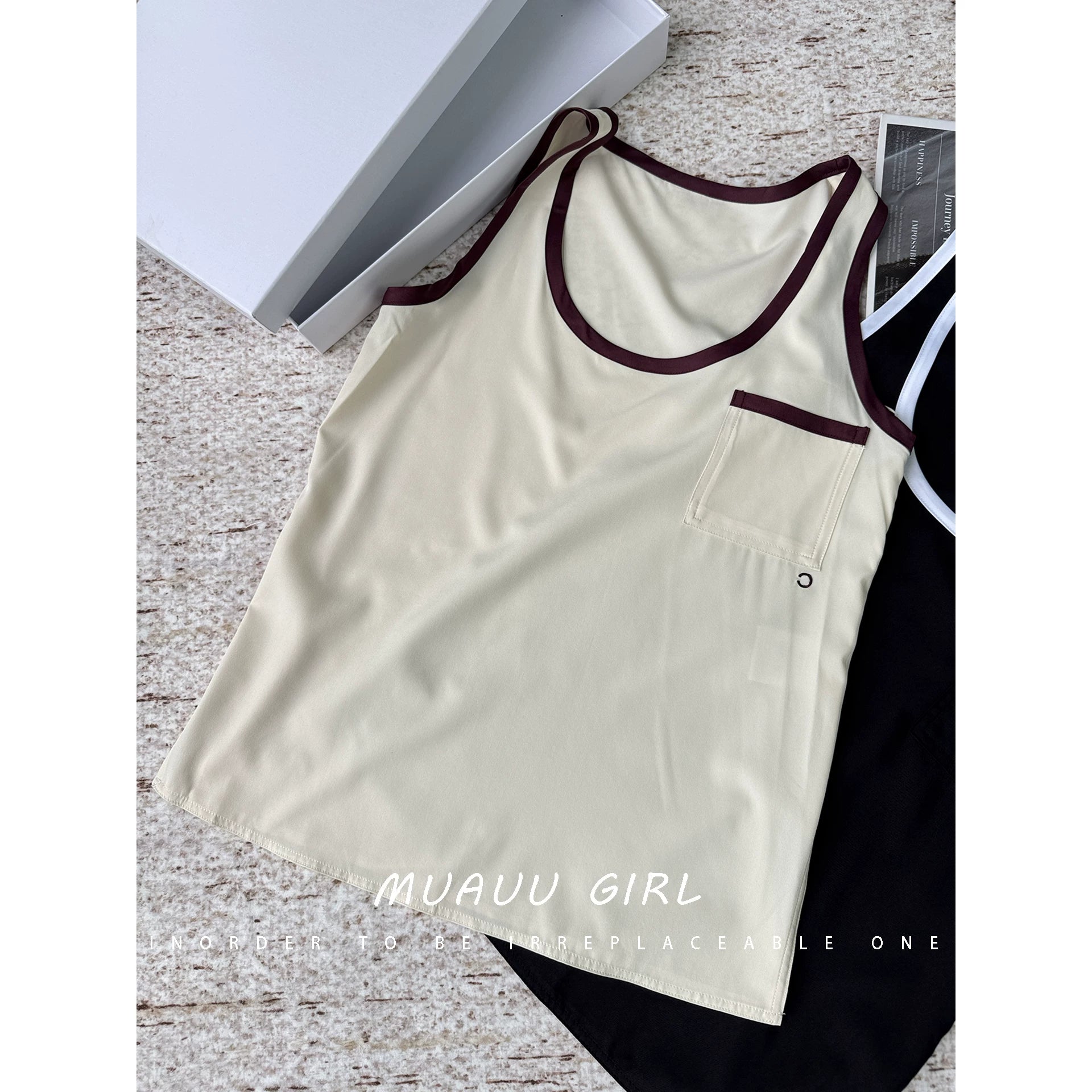 Spring and summer 26ss June MUAUU GIRL Senior Sister Gao Zhi! 26SS commuter style retro contrasting color lapel pocket long-sleeved shirt/vest