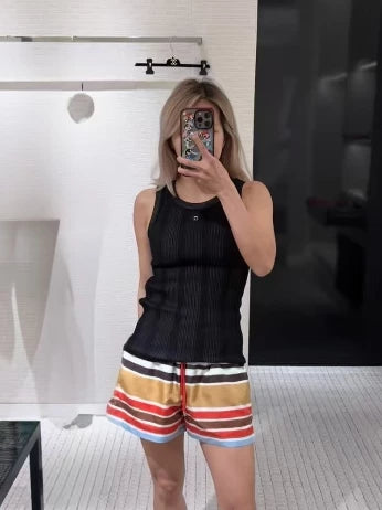 Spring summer 26ss June Nanyou haute couture 26M summer new chest hardware logo sleeveless top slim crew neck knitted vest