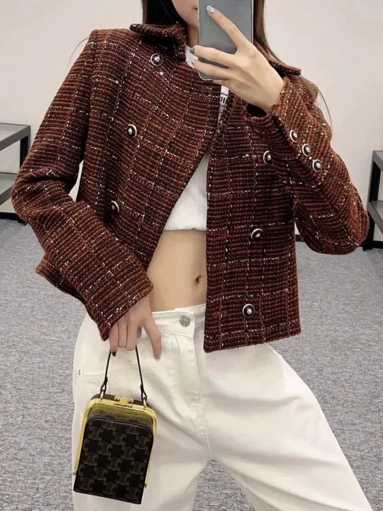 Coat Qiao Xin same temperament elegant lapel jacket plaid wool suit hip wrap thin skirt