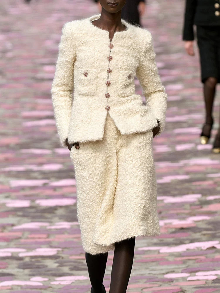 Autumn and winter wool jacket, women's skirt, celebrity temperament, tweed top, French light luxury haute couture suit