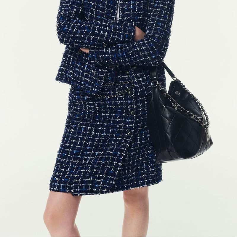 Early spring new high-end celebrity suit, coat, skirt, women's wool tweed temperament two-piece set