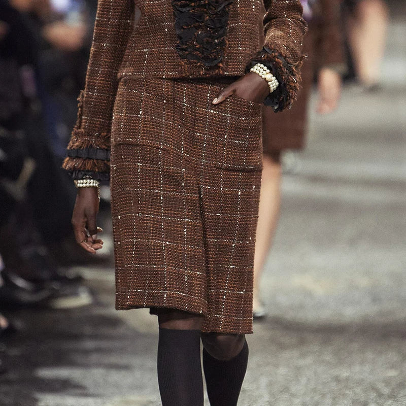 Coat Qiao Xin same temperament elegant lapel jacket plaid wool suit hip wrap thin skirt