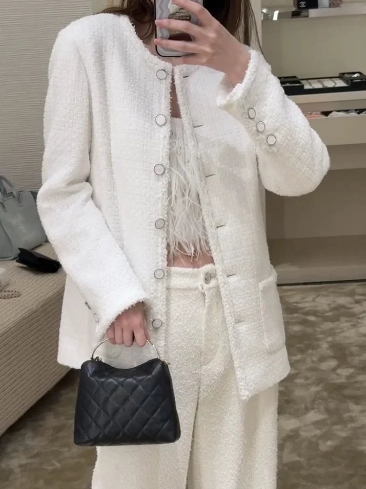 25 Early spring new coat women's medium and long wool tweed celebrity temperament versatile top high-end women's clothing