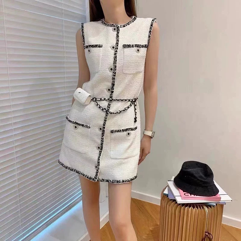 Summer new dress women's short sleeveless sexy vest high waist skirt high sense French pure desire