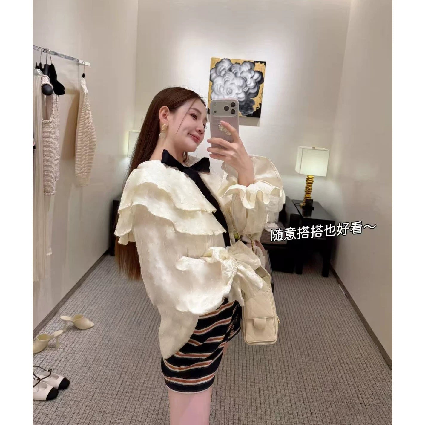 2026 early spring high-end heavy industry lotus leaf edge lace-up mulberry silk shawl cape fashion foreign style long-sleeved top women