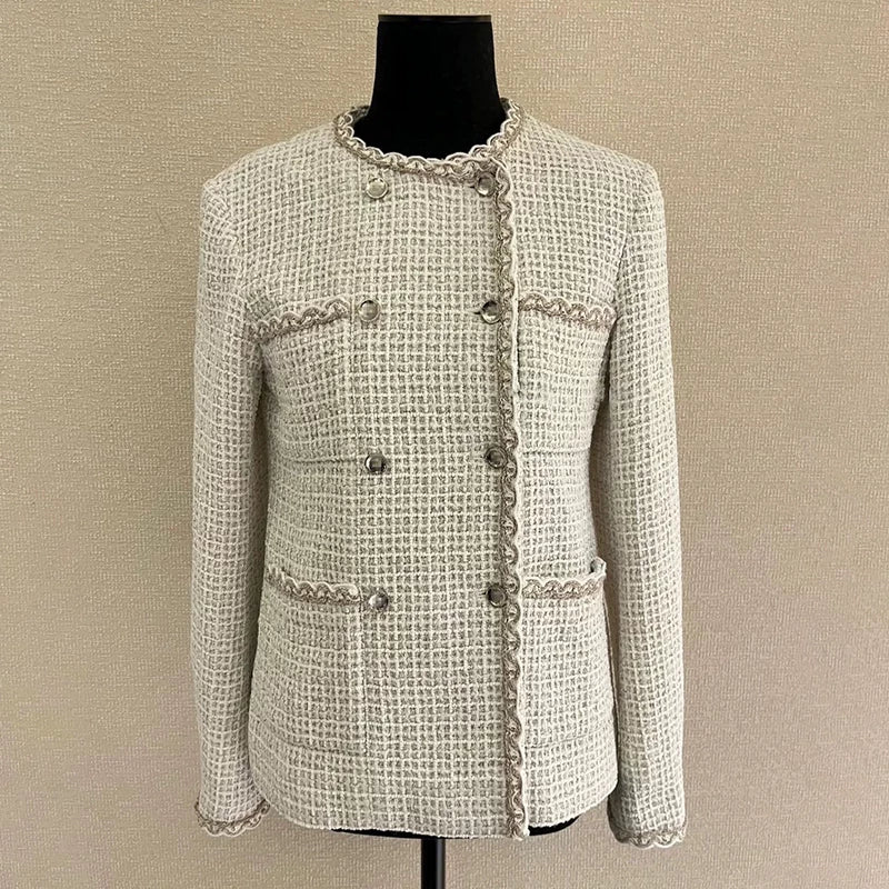 2025 new suit jacket half skirt women's two-piece set looks thin wool tweed celebrity temperament looks thin