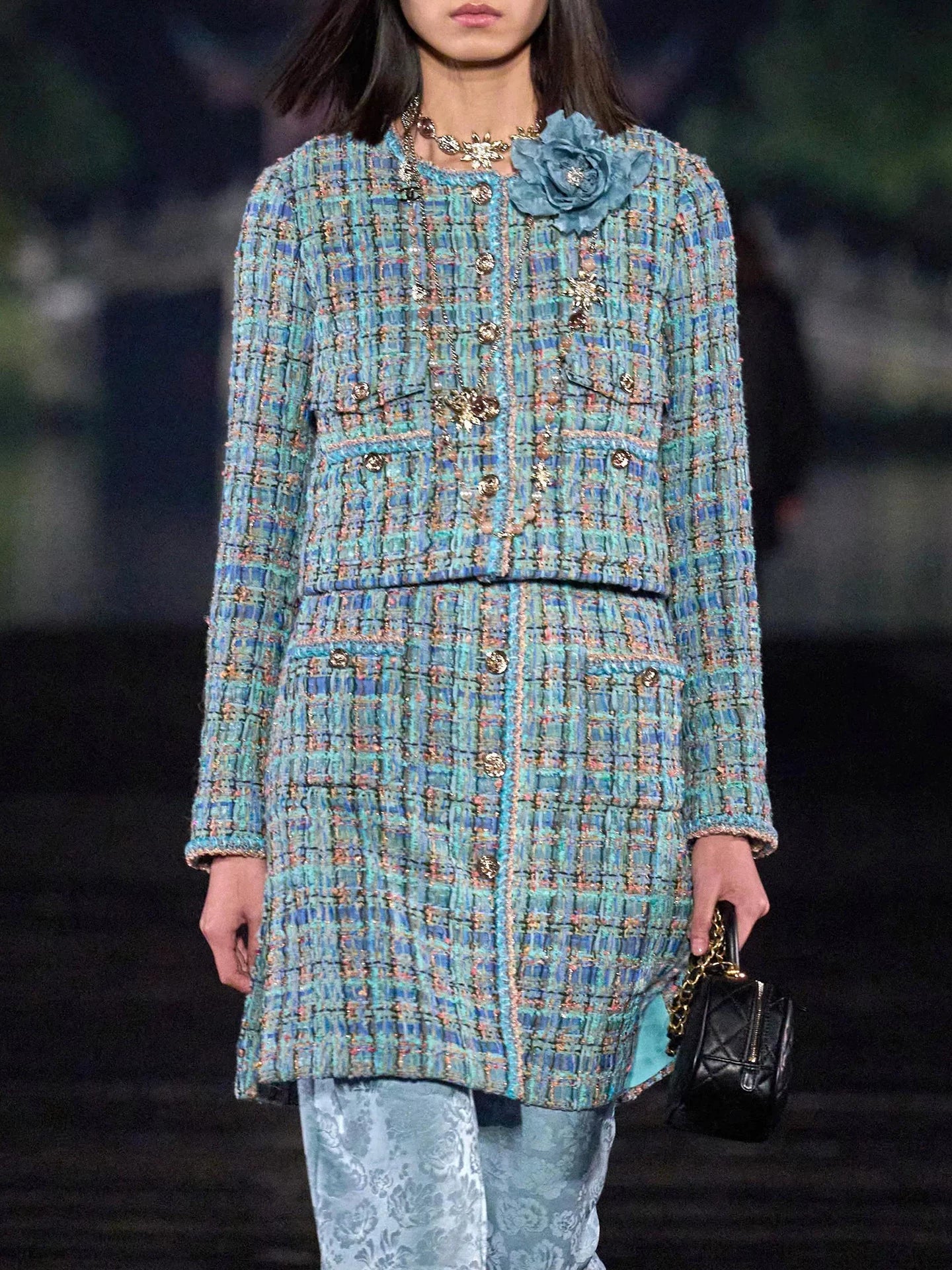 Autumn and winter suit Women's high-end temperament Celebrity heavy industry woven tweed jacket dress two-piece set