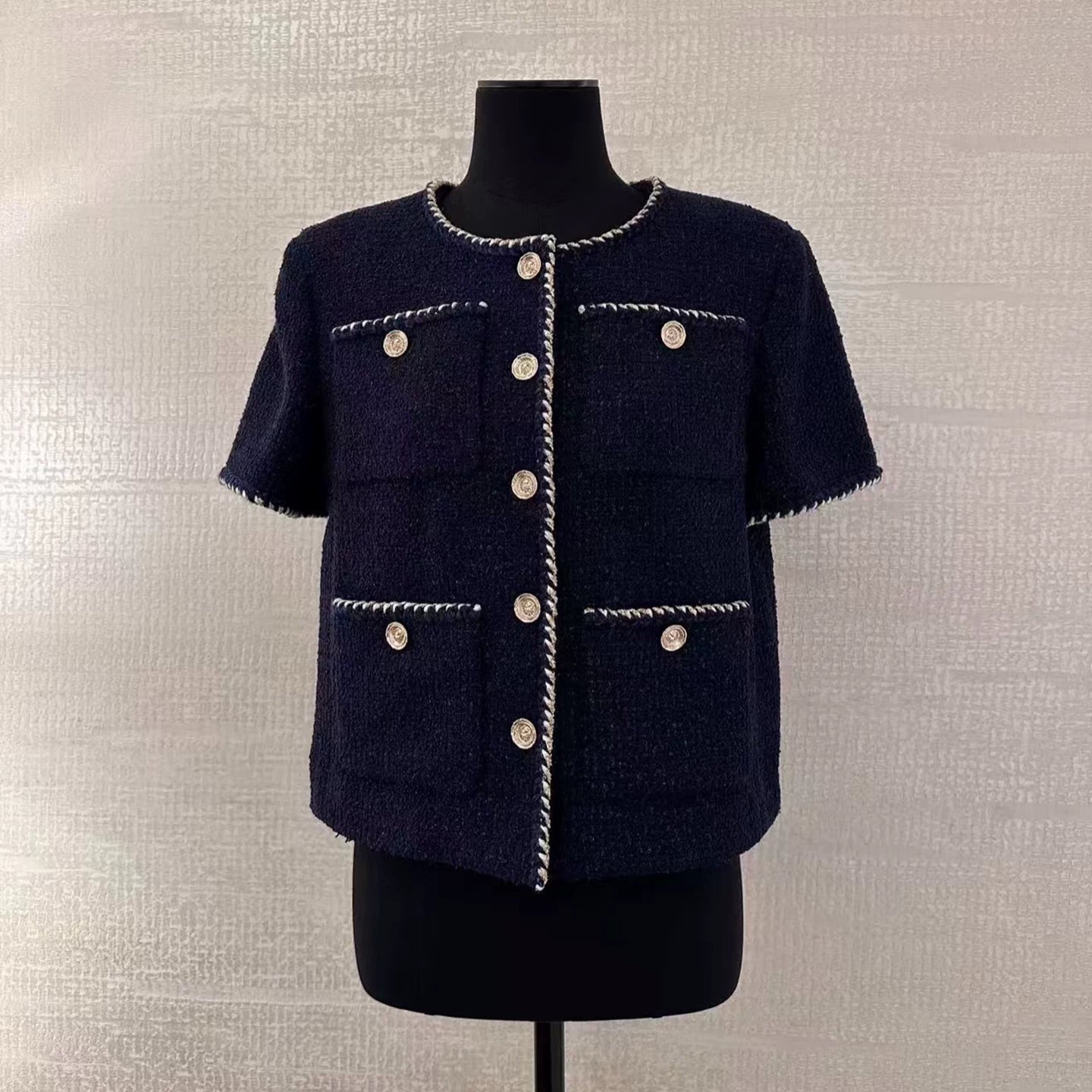 suit jacket short cropped pants light luxury high-end temperament socialite dark blue early autumn exquisite wool