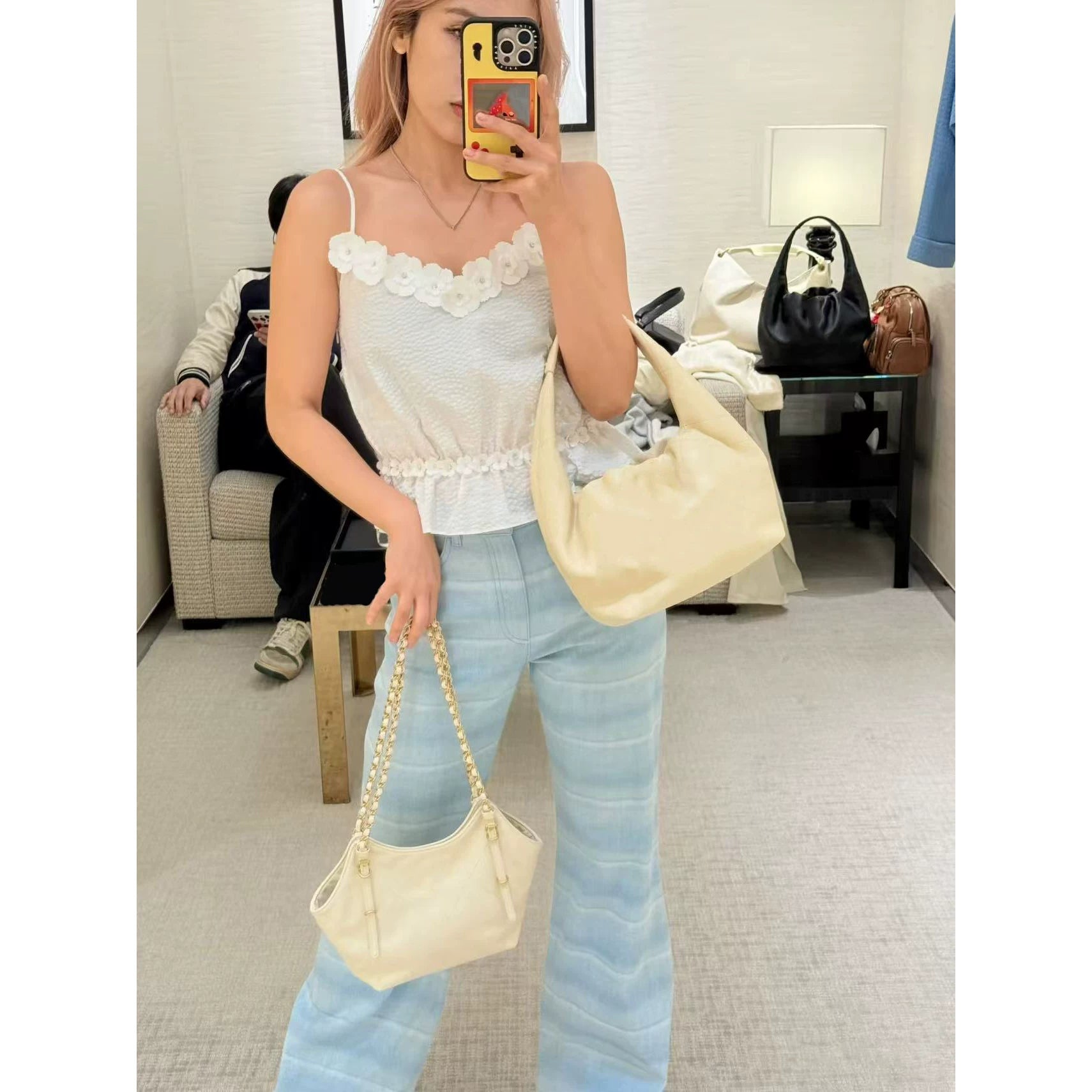 2025 autumn and winter heavy industry camellia delicate three-dimensional flower dark pattern fashion sleeveless vest suspender top women