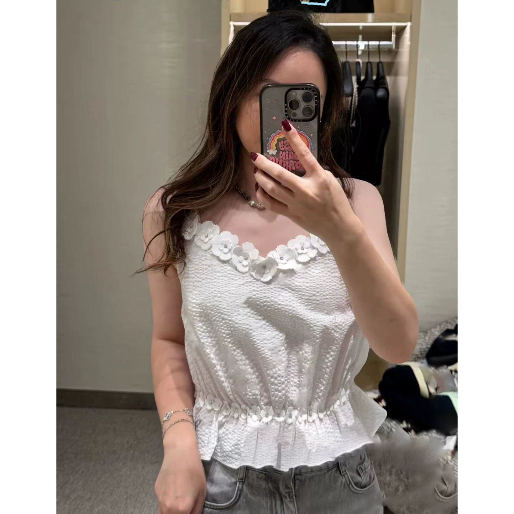 2025 autumn and winter heavy industry camellia delicate three-dimensional flower dark pattern fashion sleeveless vest suspender top women