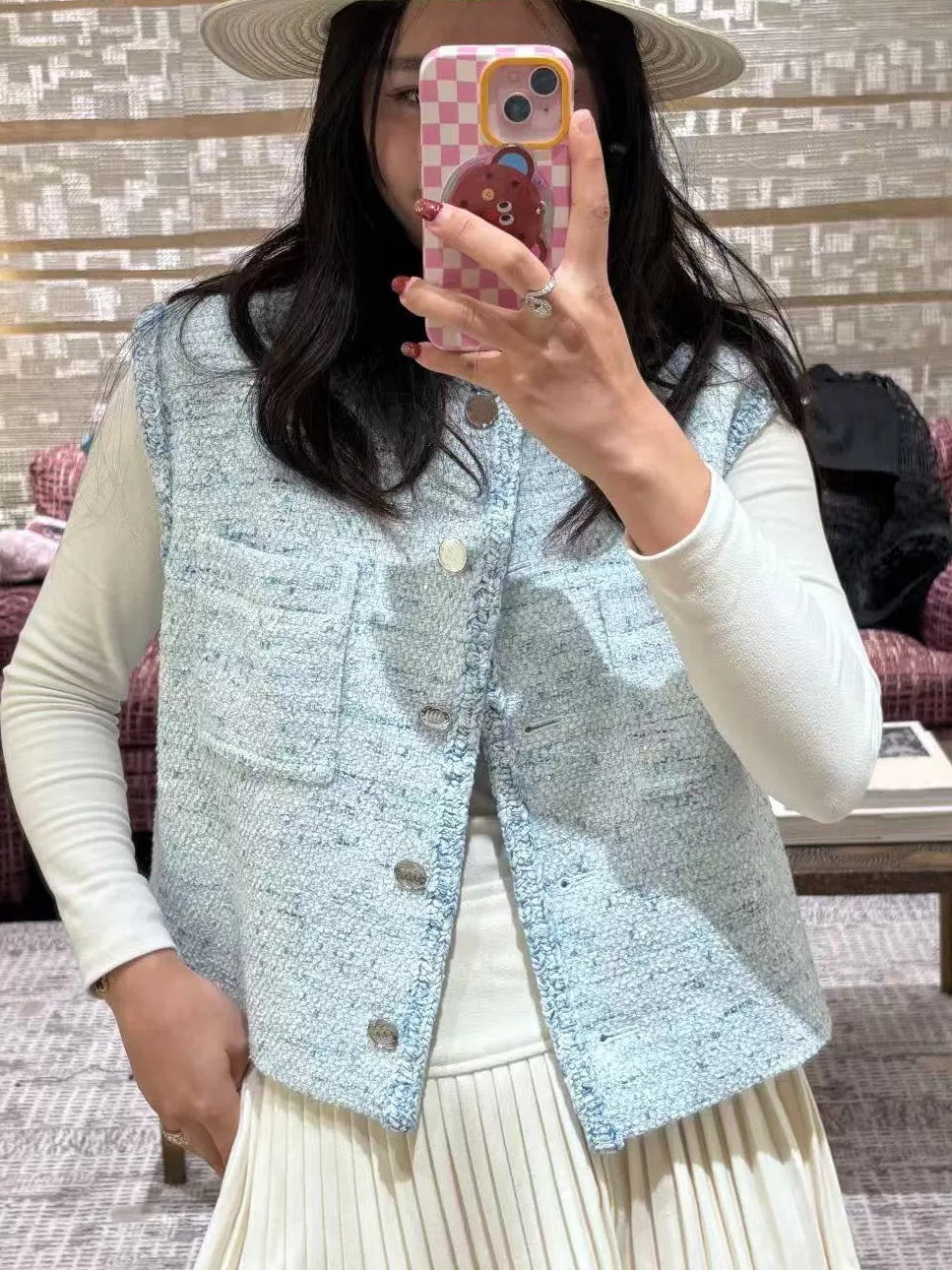 Spring and summer 26ss June, Nanyou 2026 spring and summer new tweed vest button decoration age-reducing senior temperament versatile sleeveless jacket