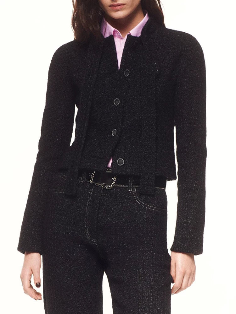 Suit design jacket celebrity temperament thin versatile autumn and winter new straight black denim trousers