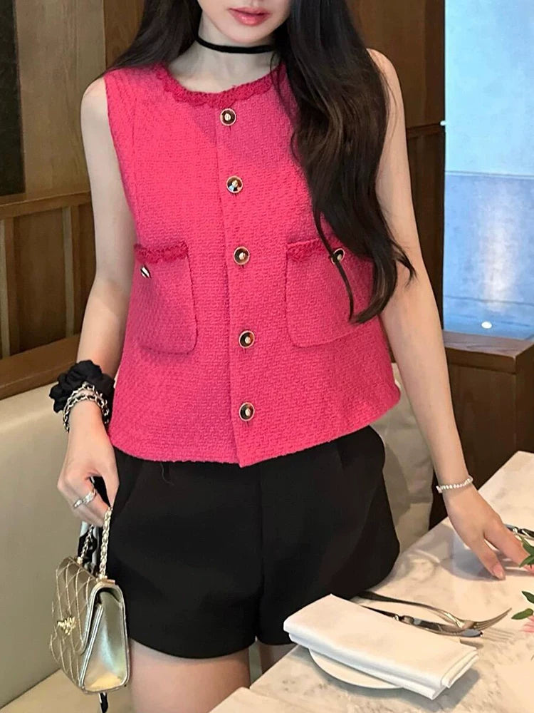 25 coats, women's stand-up collar, short skirts, vest sets, wool tweed, rose red, celebrity temperament women's clothing