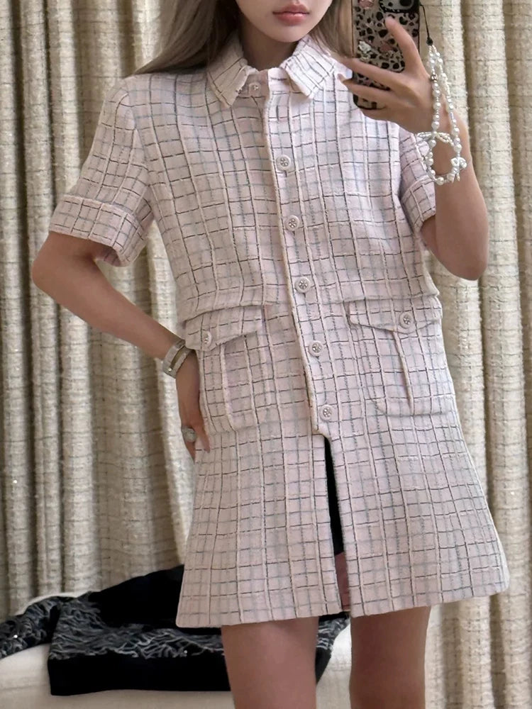 New celebrity suit short-sleeved dress women's shorts slim and thin fashion temperament wool tweed