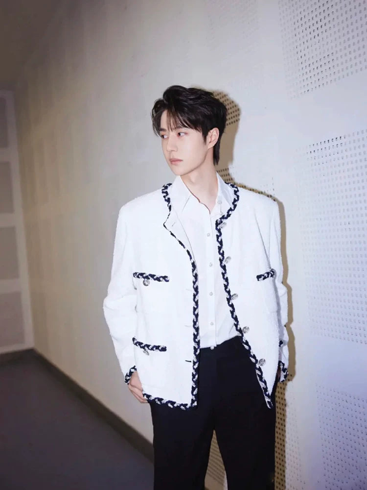 Delicate small trimmed jacket women's short celebrity high-end tweed versatile beige top