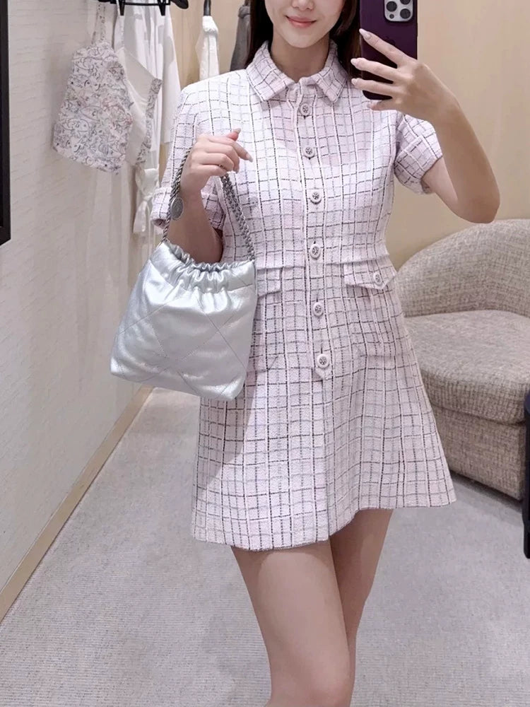 New celebrity suit short-sleeved dress women's shorts slim and thin fashion temperament wool tweed