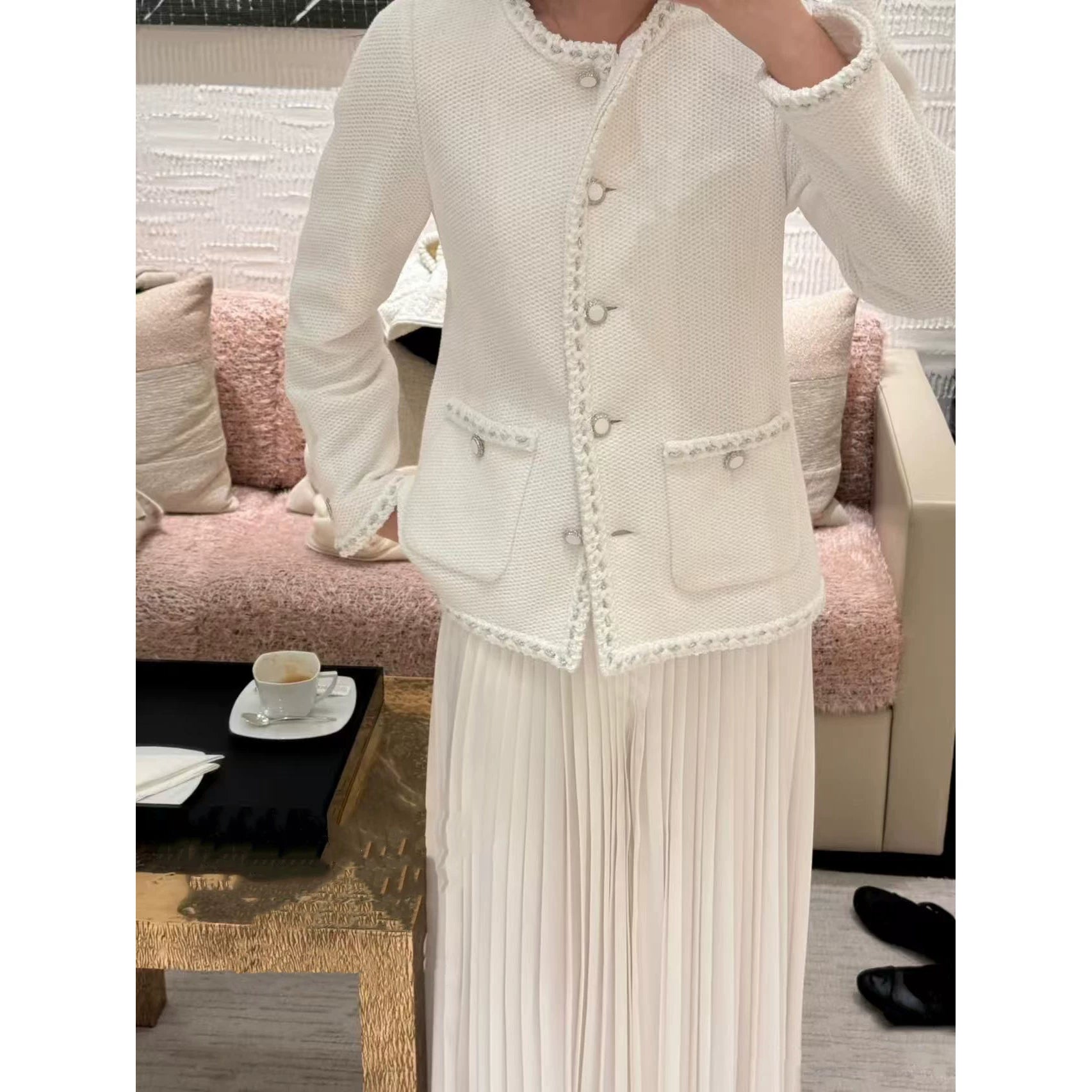 2026 early spring contrasting colors French high-end heavy industry tweed weaving bundled edge celebrity temperament single-breasted jacket jacket