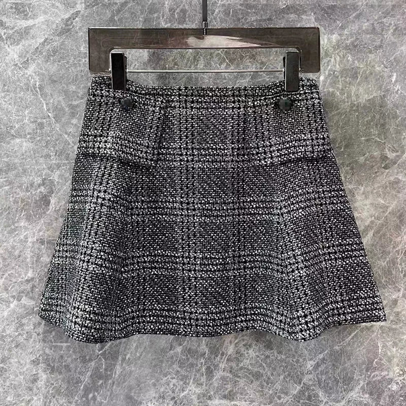 25 Early Autumn Vest Half Skirt High Waist Skinny Big Skirt Short Skirt Grey Sequined Wool Tweed Set