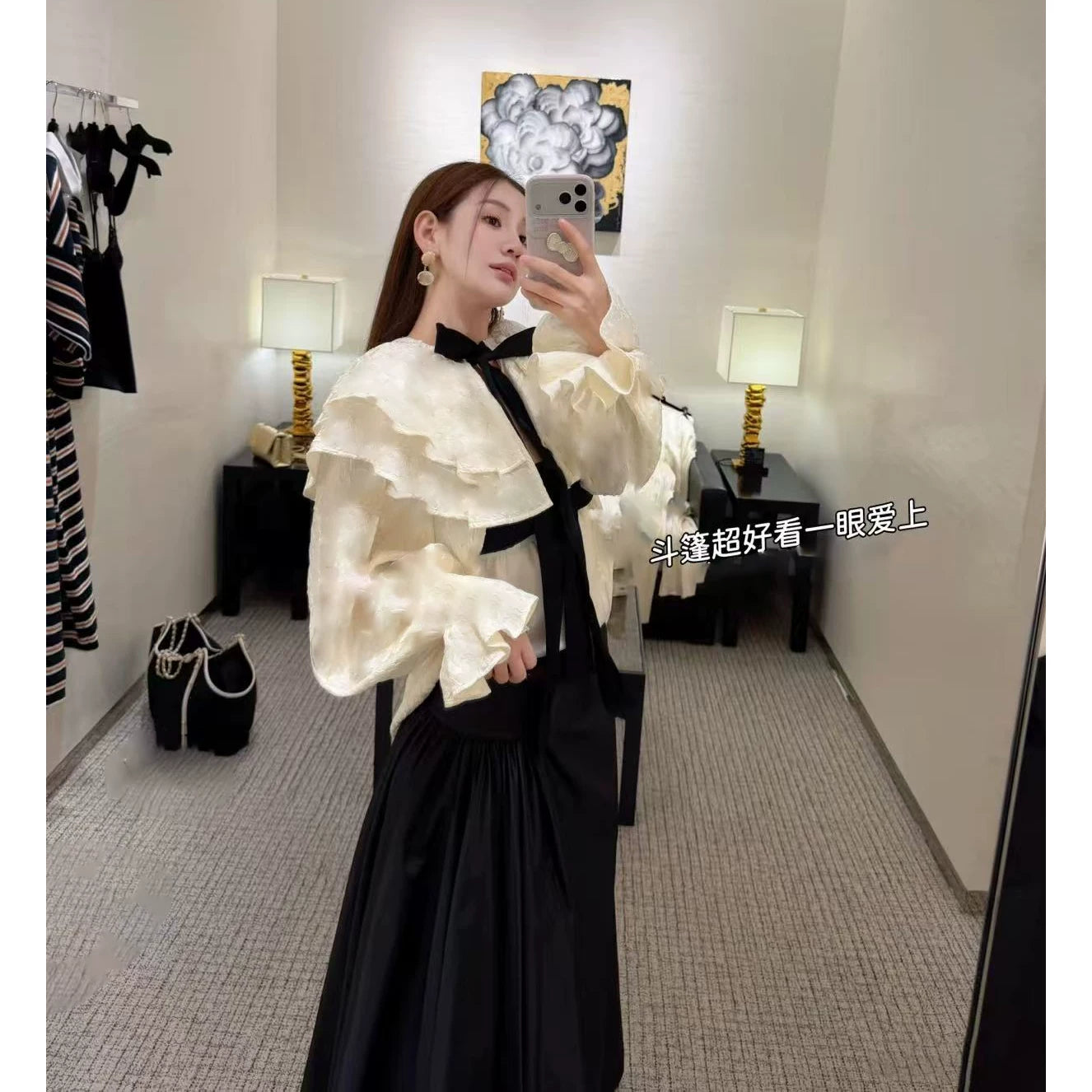 2026 early spring high-end heavy industry lotus leaf edge lace-up mulberry silk shawl cape fashion foreign style long-sleeved top women