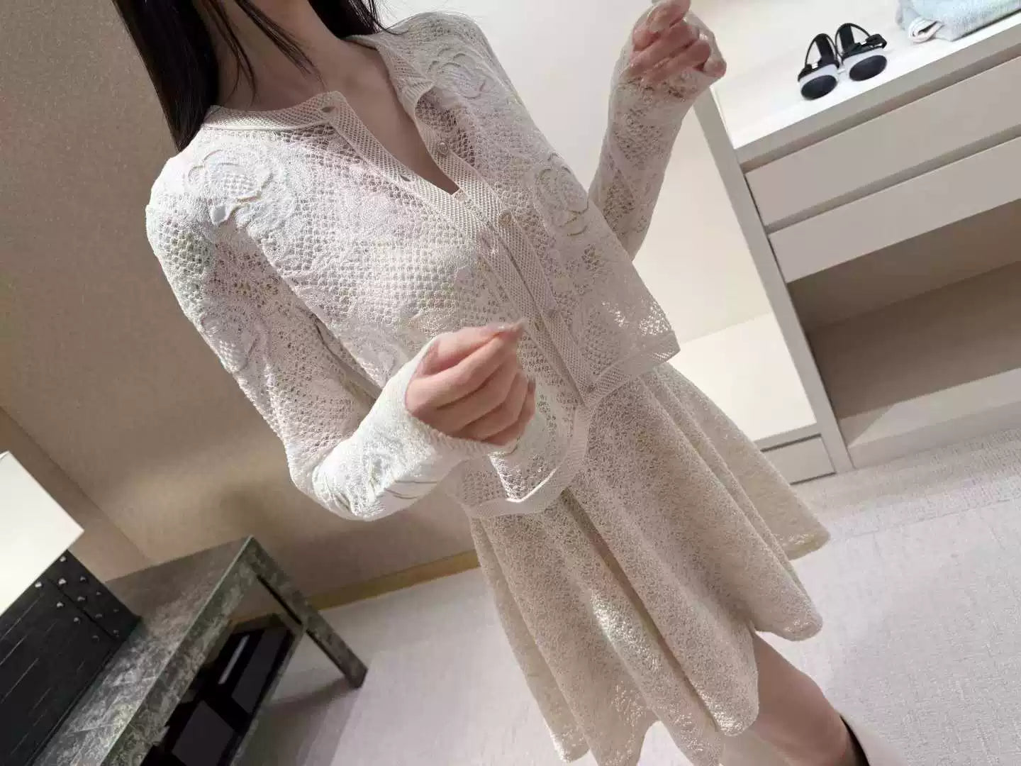 Spring and summer 26ss June CHRIS lace hollow coat, camellia lace cardigan, spring and summer temperament knitted sweater