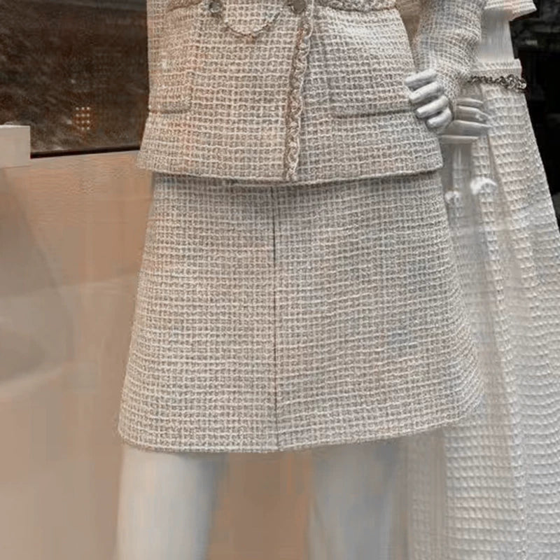 2025 new suit jacket half skirt women's two-piece set looks thin wool tweed celebrity temperament looks thin