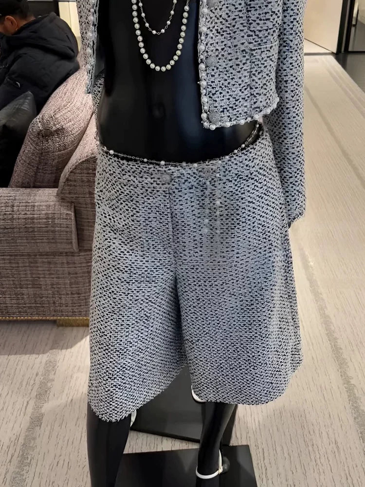 New Celebrity Suit Short Jacket Medium Pants Women's Sequin Woven Tweed Temperament Versatile Two-piece Set
