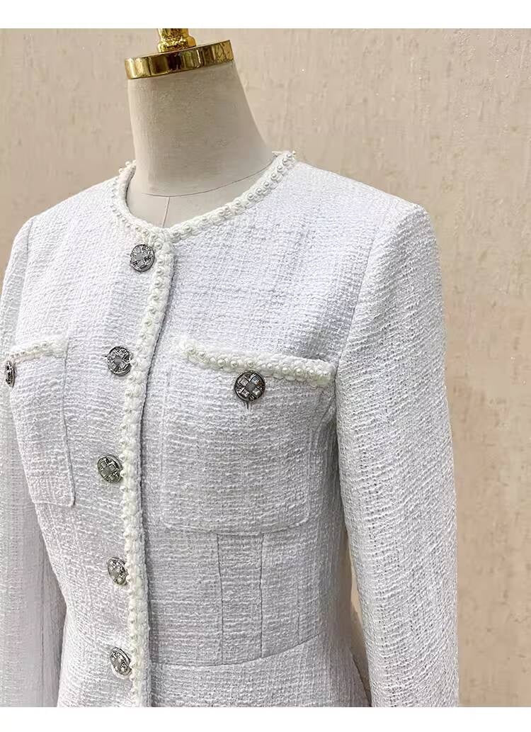25 New French Style Suit Jacket Short Pants Dress Socialite Elegant Waist-Cinching Tweed Slimming